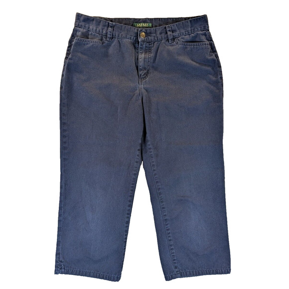 Lauren Ralph Lauren Pants 6 Women's Classic Mid-Calf Mid-Rise 100% Cotton Navy - Picture 1 of 8